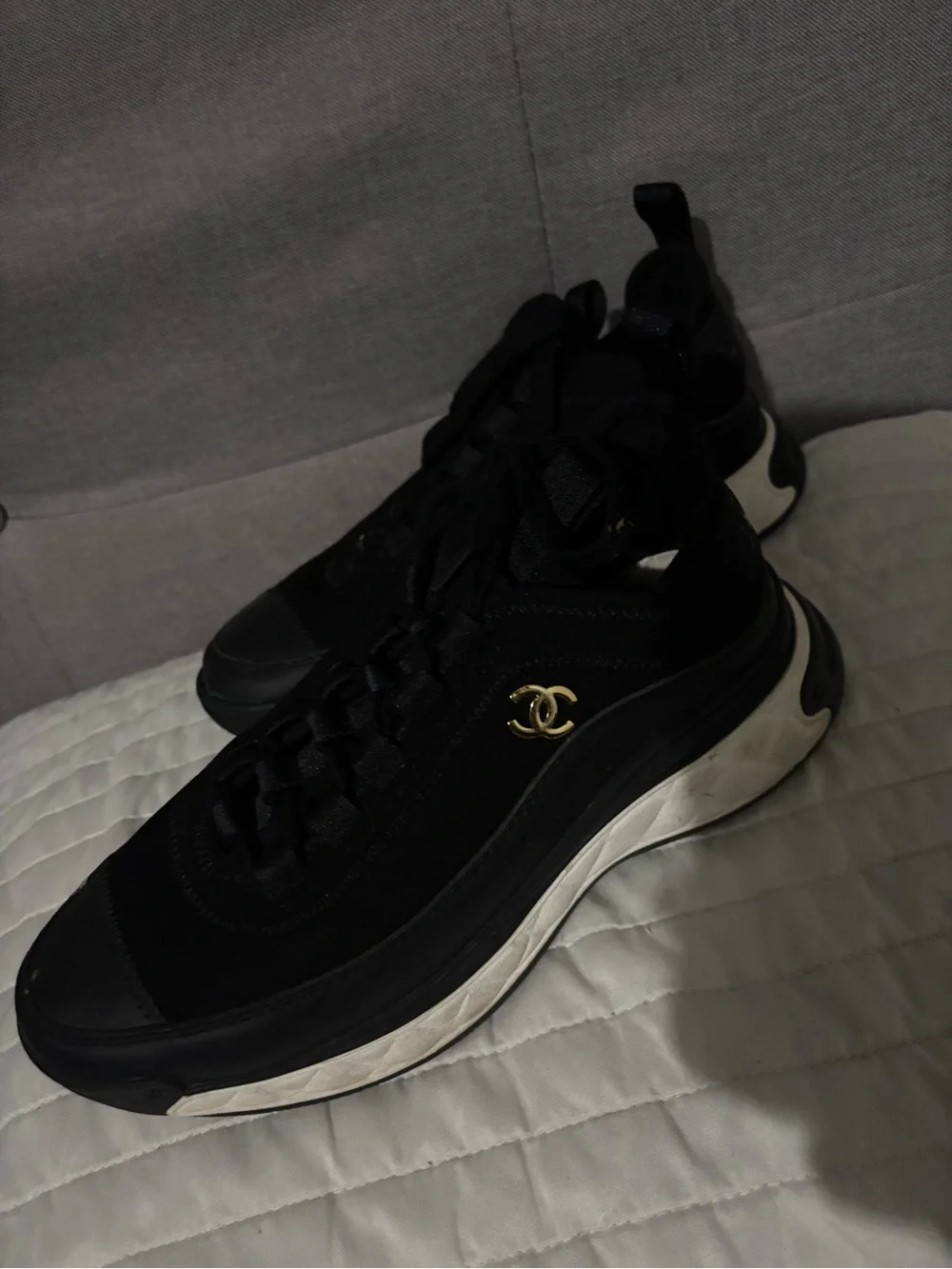 CHANEL Black Women's Logo Trainer Sneakers
